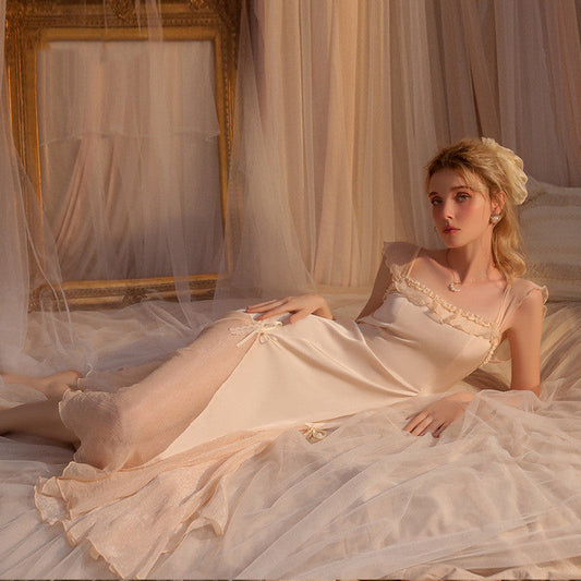Satin V-Neck Long Sleep Dress