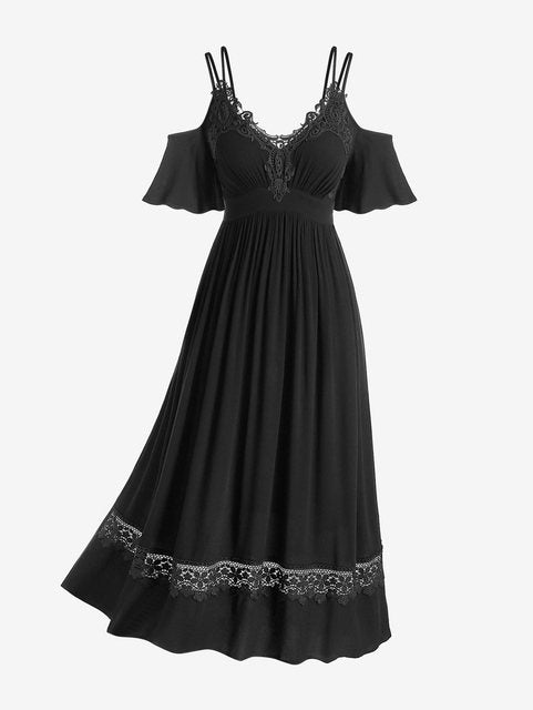 Black Lace-Up Ruffle Mini Dress