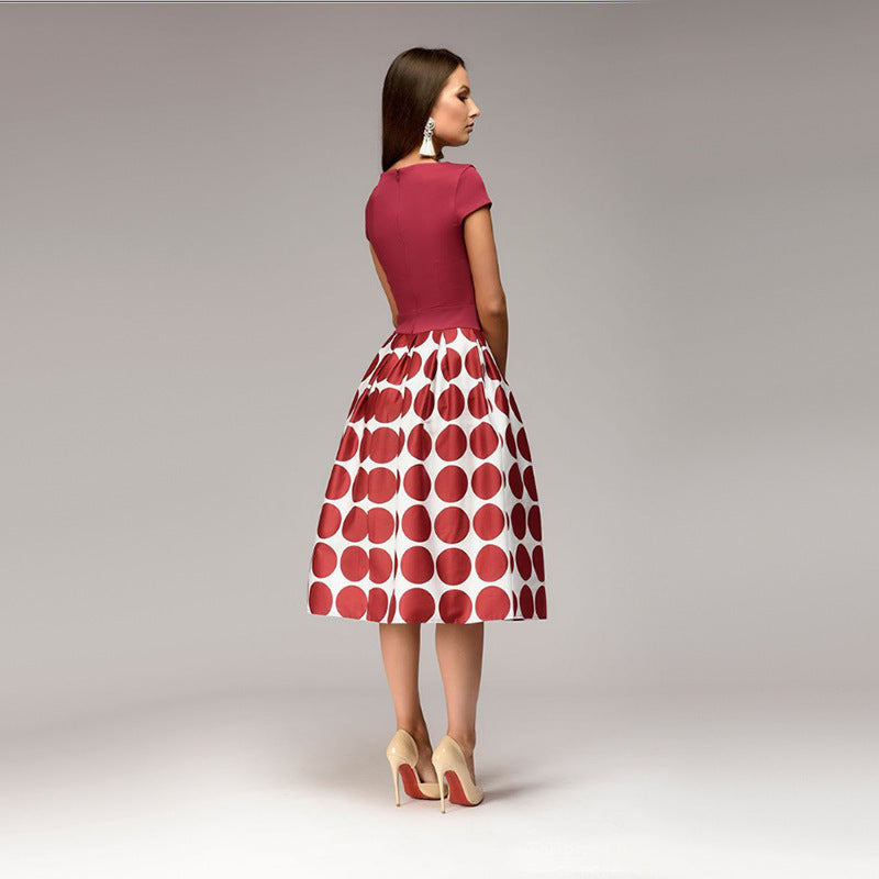Polka Dot Patchwork Midi Dinner Dress