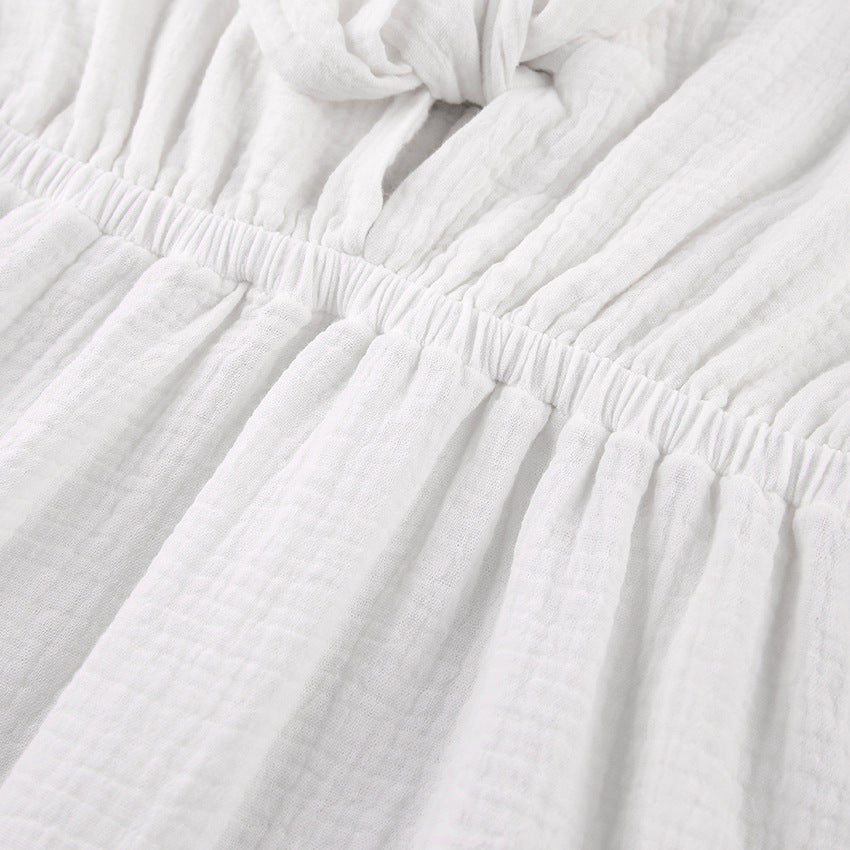 White Cotton Gauze Lounge Dress