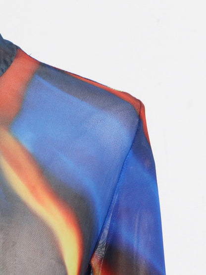 Tie-Dye High Neck Asymmetric Dress