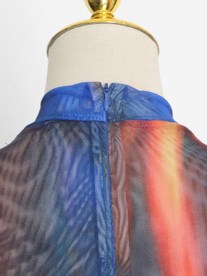 Tie-Dye High Neck Asymmetric Dress