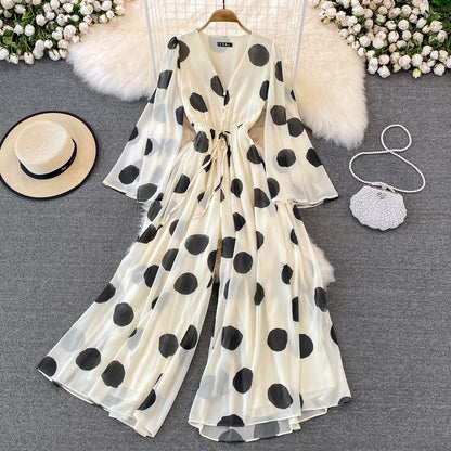 Polka Dot V-Neck Casual Jumpsuit