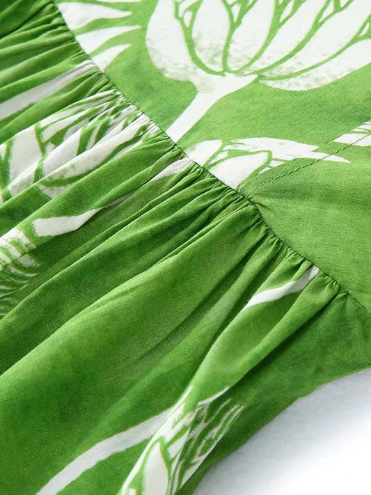 Green Halter Sweetheart Print Dress