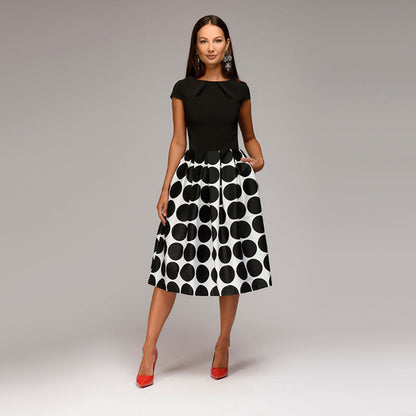 Polka Dot Patchwork Midi Dinner Dress