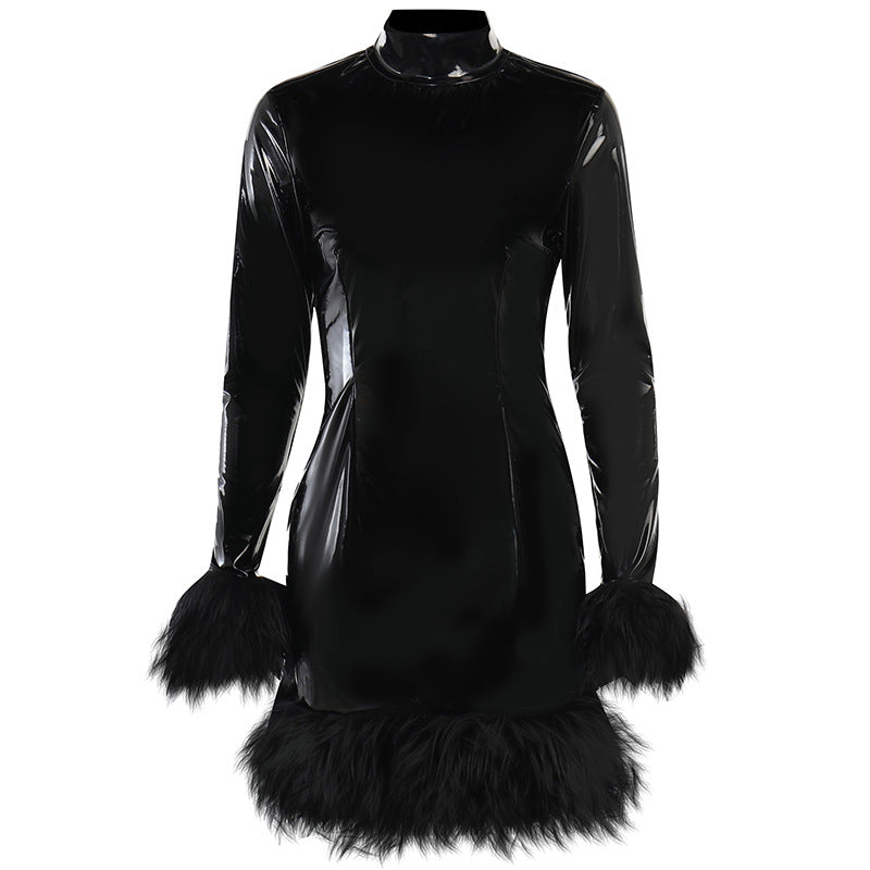 Black High Neck Slim Long Sleeve Dress