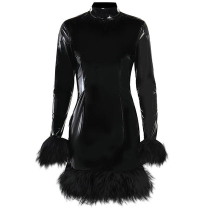 Black High Neck Slim Long Sleeve Dress