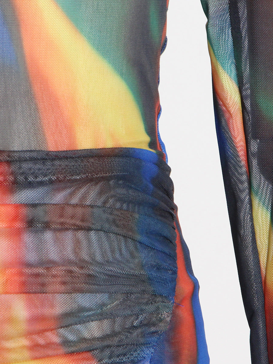 Tie-Dye High Neck Asymmetric Dress