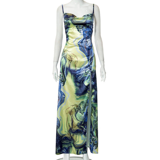 Abstract Print Side Slit Dress
