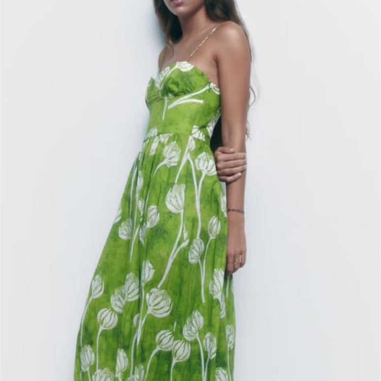 Green Halter Sweetheart Print Dress