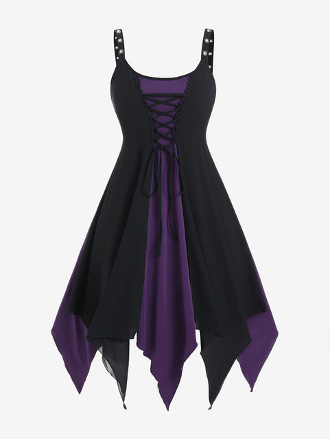 Black Lace-Up Ruffle Mini Dress