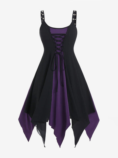 Black Lace-Up Ruffle Mini Dress