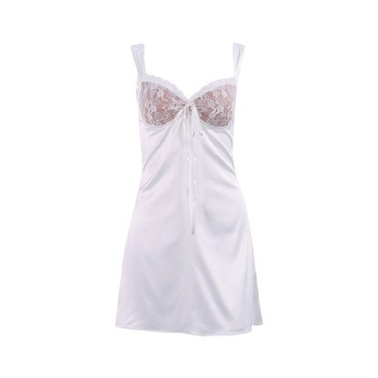 Lace Trim Camisole Mini Dress / White / S