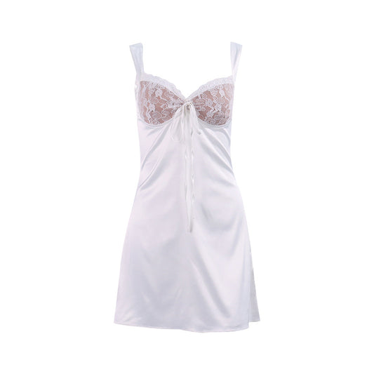 Lace Trim Camisole Mini Dress / White / S