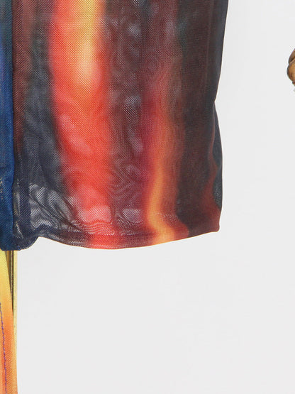 Tie-Dye High Neck Asymmetric Dress