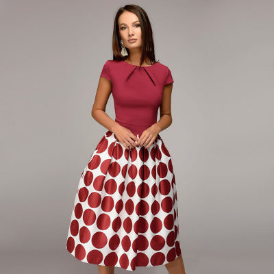 Polka Dot Patchwork Midi Dinner Dress