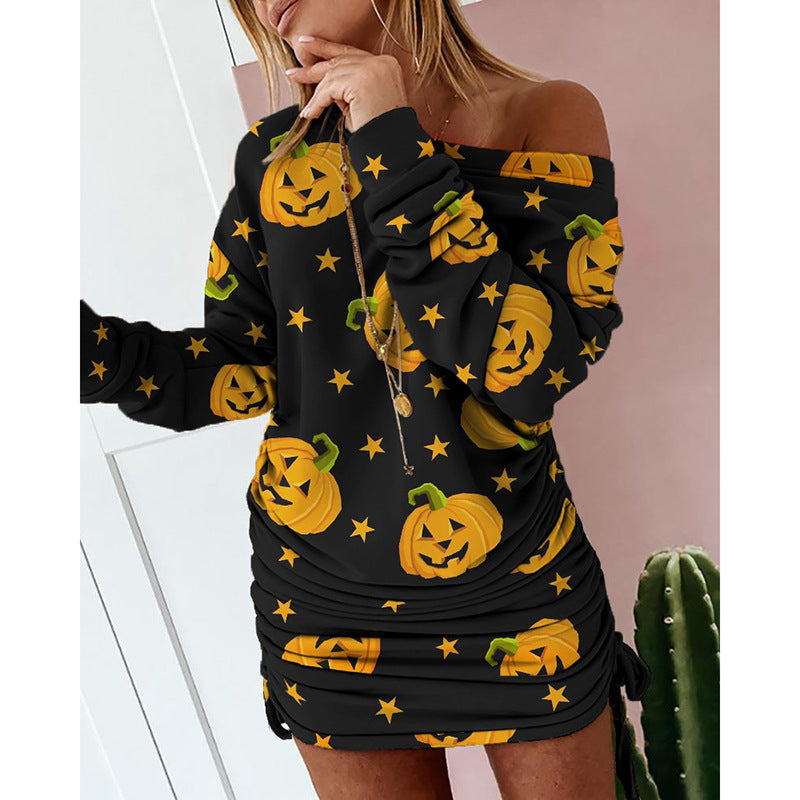 Printed High-Waist Long Sleeve Dress