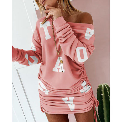 Printed High-Waist Long Sleeve Dress