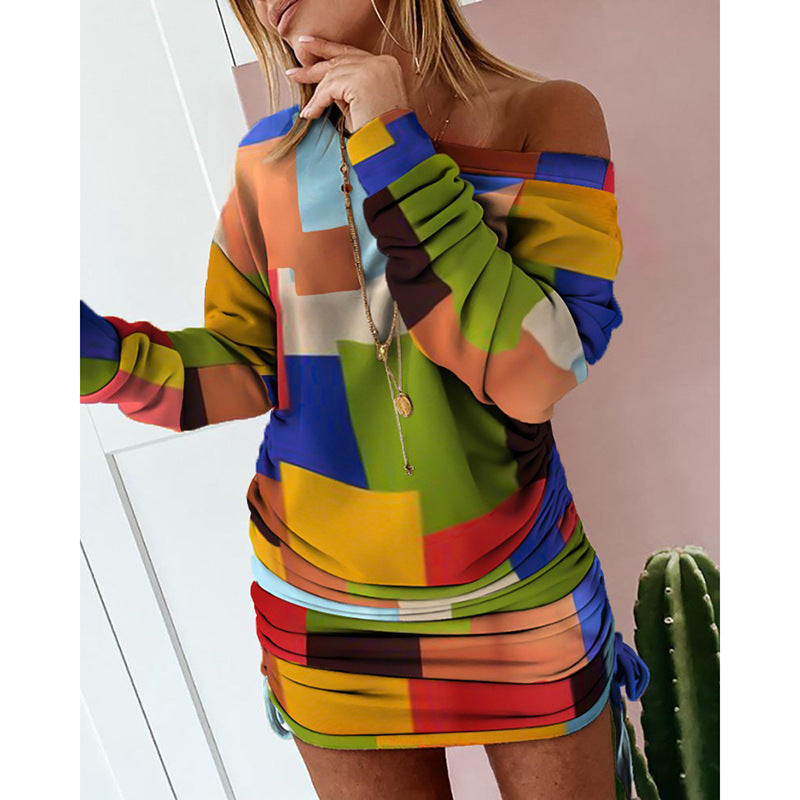 Printed High-Waist Long Sleeve Dress