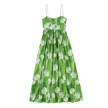 Green Halter Sweetheart Print Dress