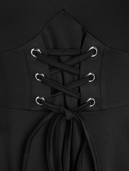 Black Lace-Up Ruffle Mini Dress