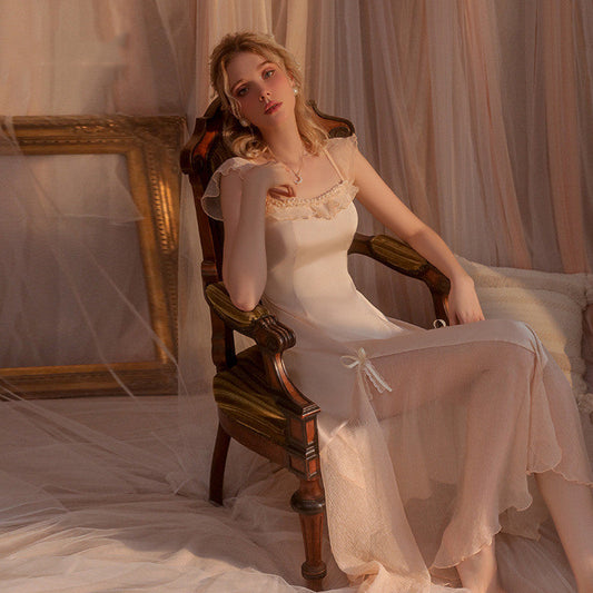 Satin V-Neck Long Sleep Dress