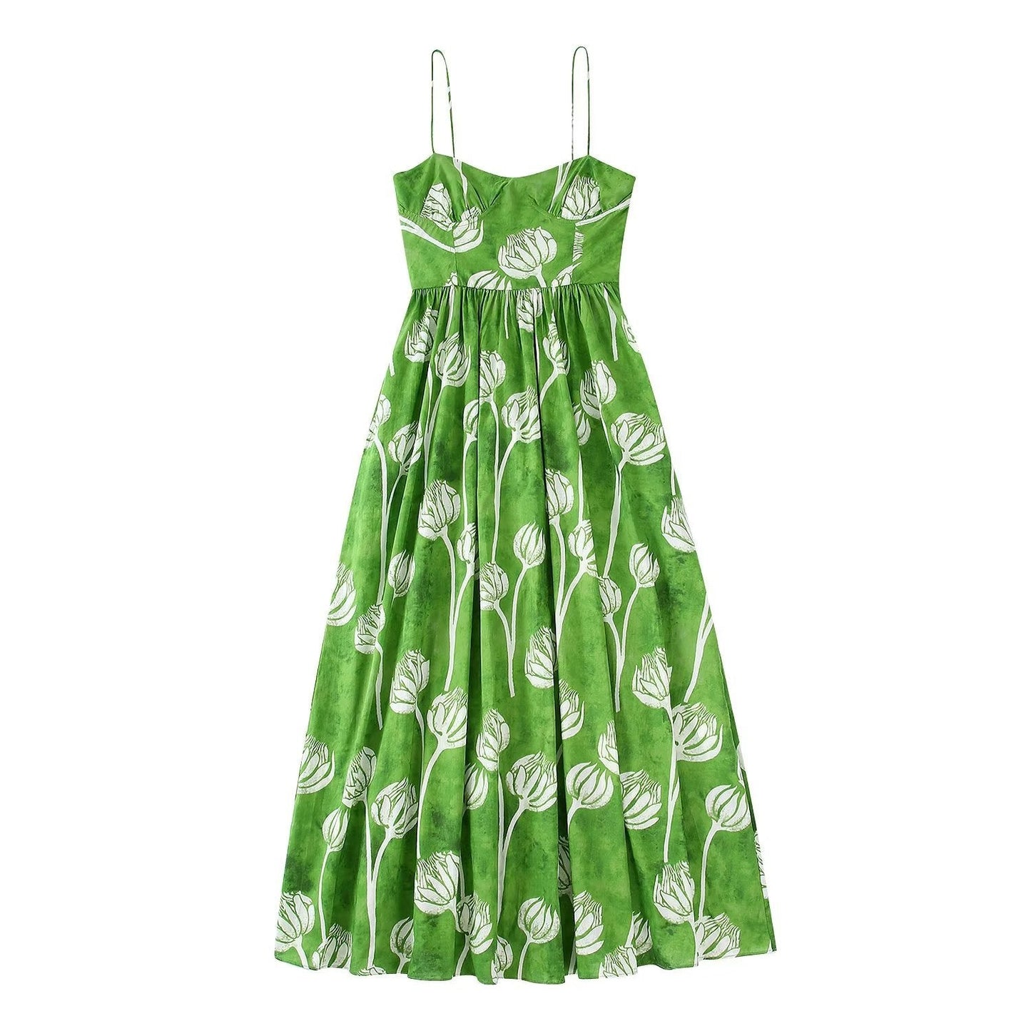 Green Halter Sweetheart Print Dress