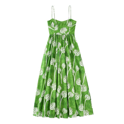 Green Halter Sweetheart Print Dress