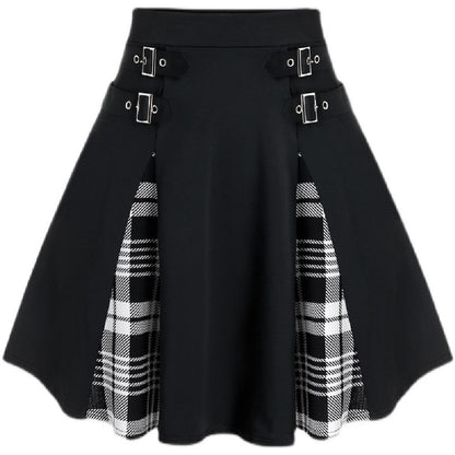 High-Waist Check Midi Skirt