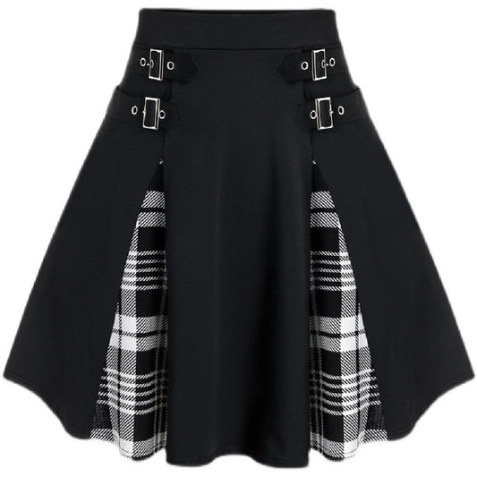 High-Waist Check Midi Skirt