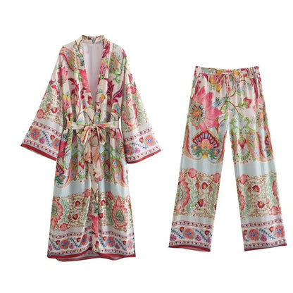 Printed Kimono Tunic Pants Set