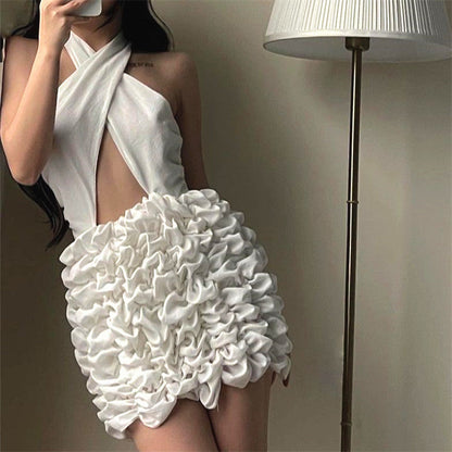 Halter Floral Backless Mini Dress
