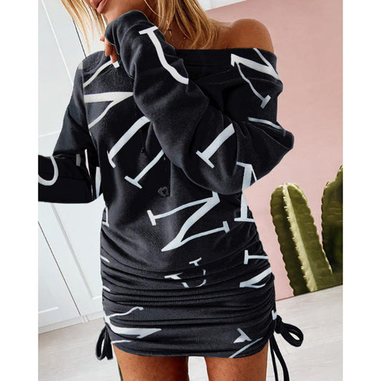 Printed High-Waist Long Sleeve Dress