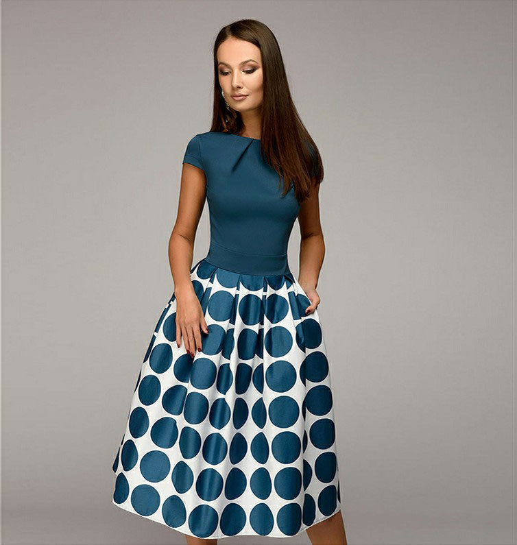 Polka Dot Patchwork Midi Dinner Dress