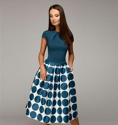 Polka Dot Patchwork Midi Dinner Dress