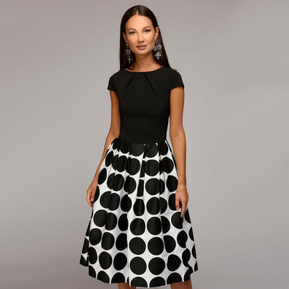 Polka Dot Patchwork Midi Dinner Dress