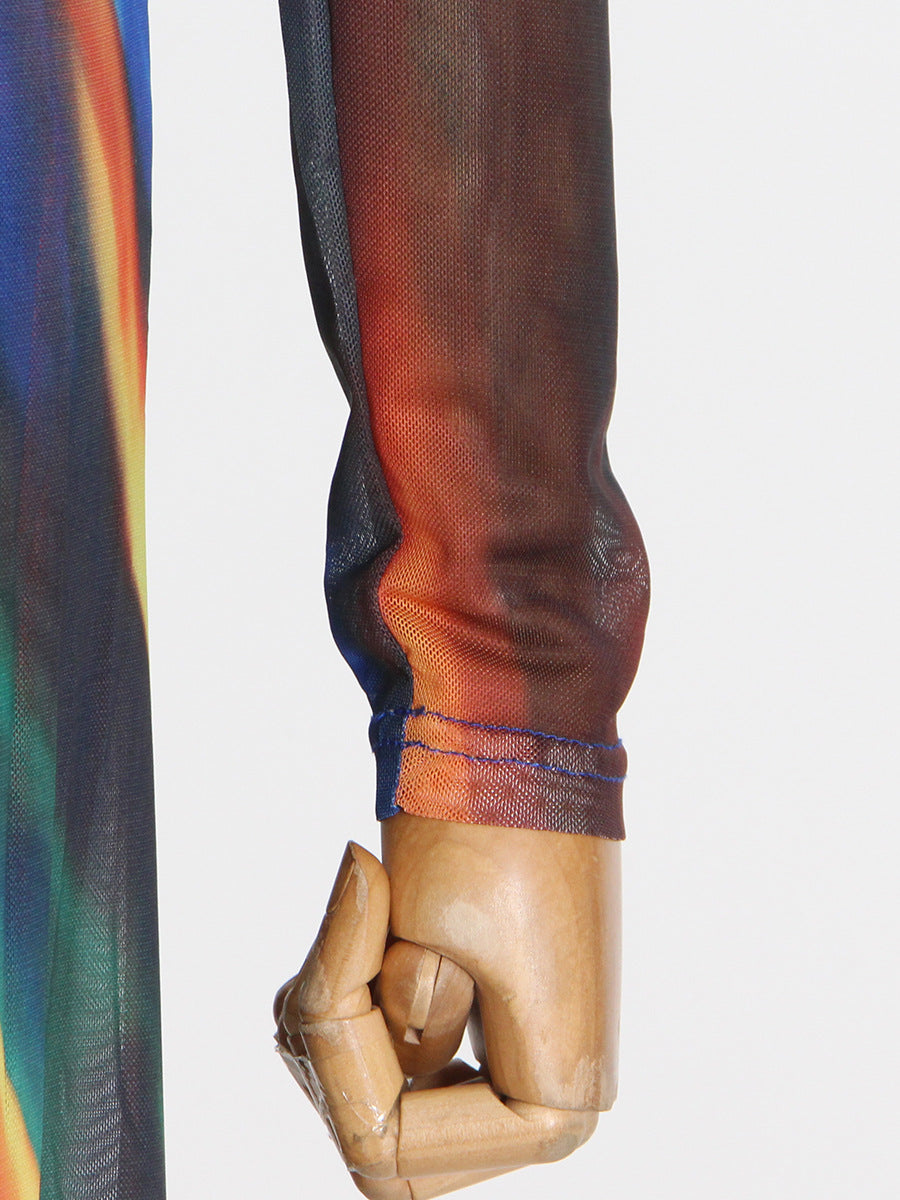 Tie-Dye High Neck Asymmetric Dress