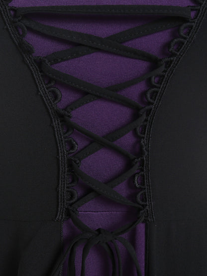 Black Lace-Up Ruffle Mini Dress
