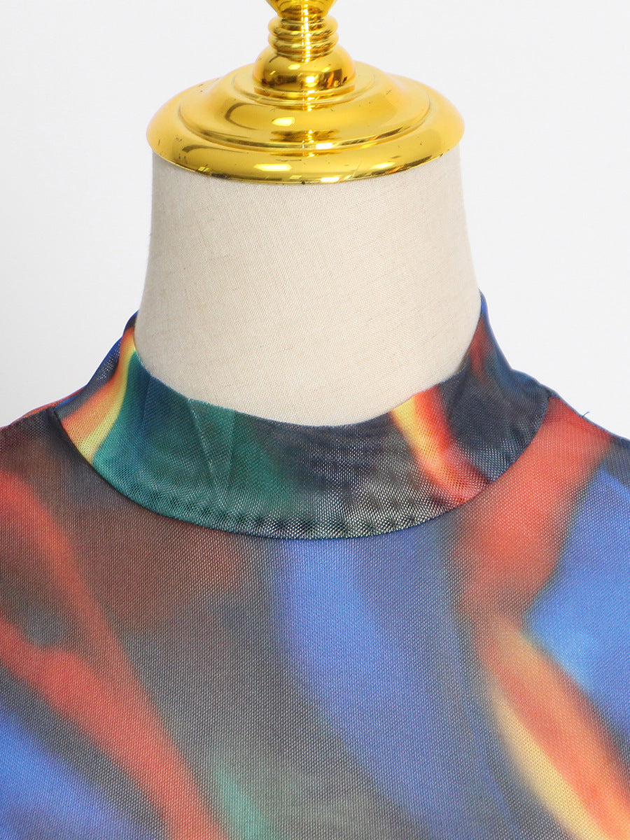 Tie-Dye High Neck Asymmetric Dress