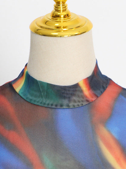 Tie-Dye High Neck Asymmetric Dress