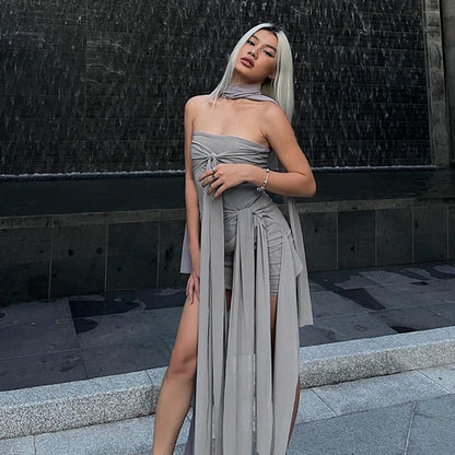 Gray Strapless Bodycon Mini Dress